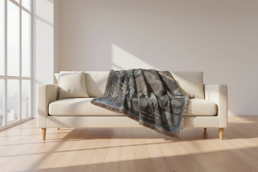 Betta Fish Illustration Woven Blanket — Vintage Aquarium Diagram Throw