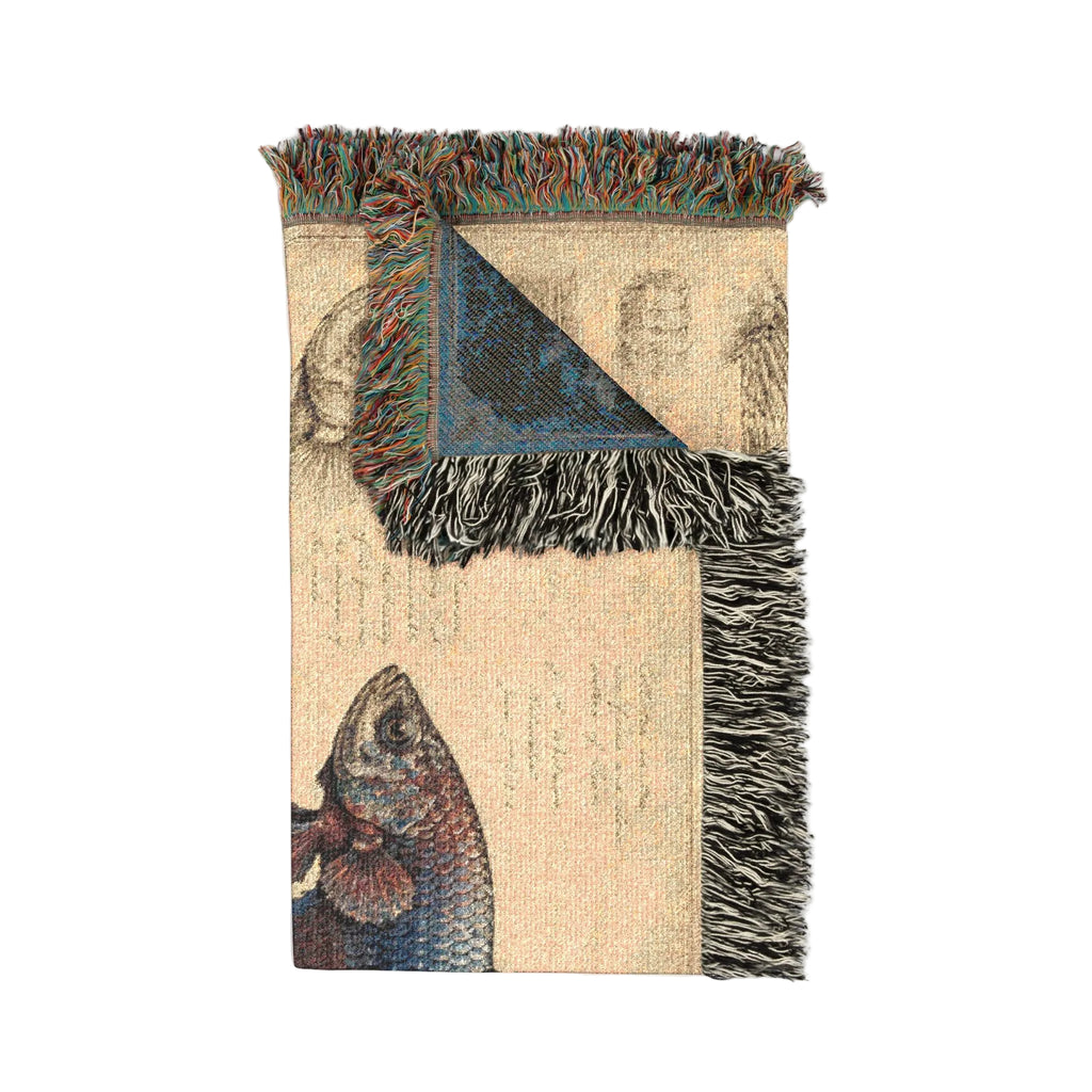 Betta Fish Illustration Woven Blanket — Vintage Aquarium Diagram Throw